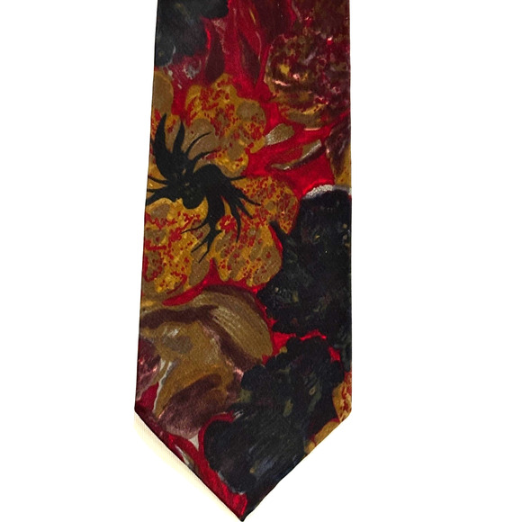 Vintage Oscar De La Renta Silk Men’sTie art to wear watercolor deep rich colors - Picture 6 of 8